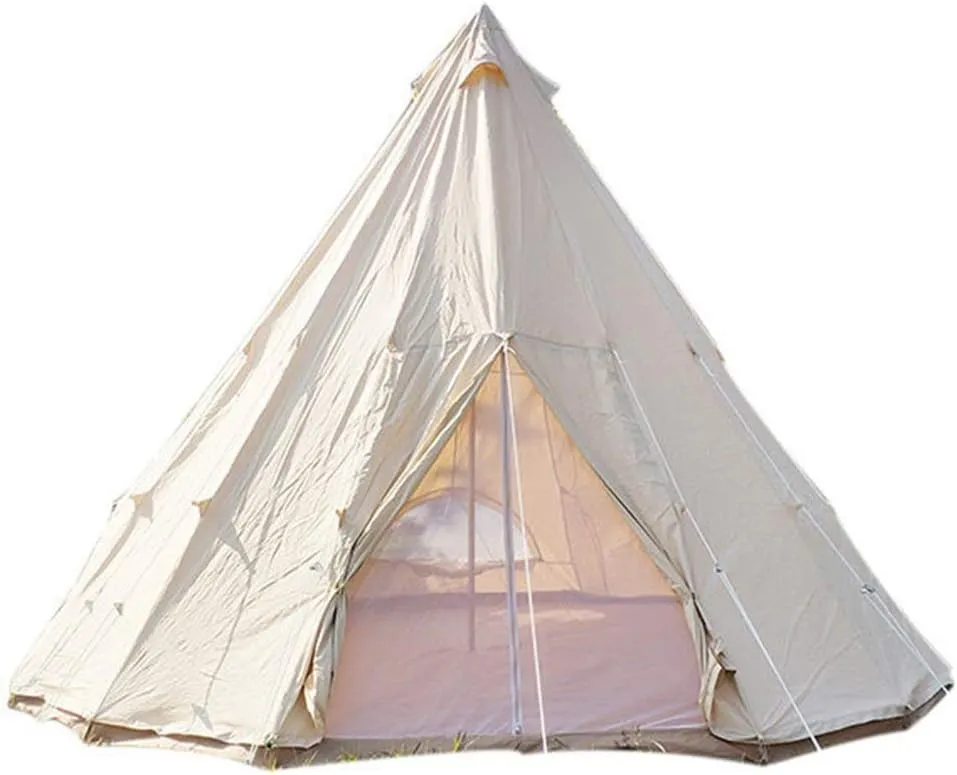 Camping Tent Foldable Tent Canvas Outdoor Camping Farmhouse BBQ Dining Tent Thicken Rainproof Tent Triangle Canvas Teepee