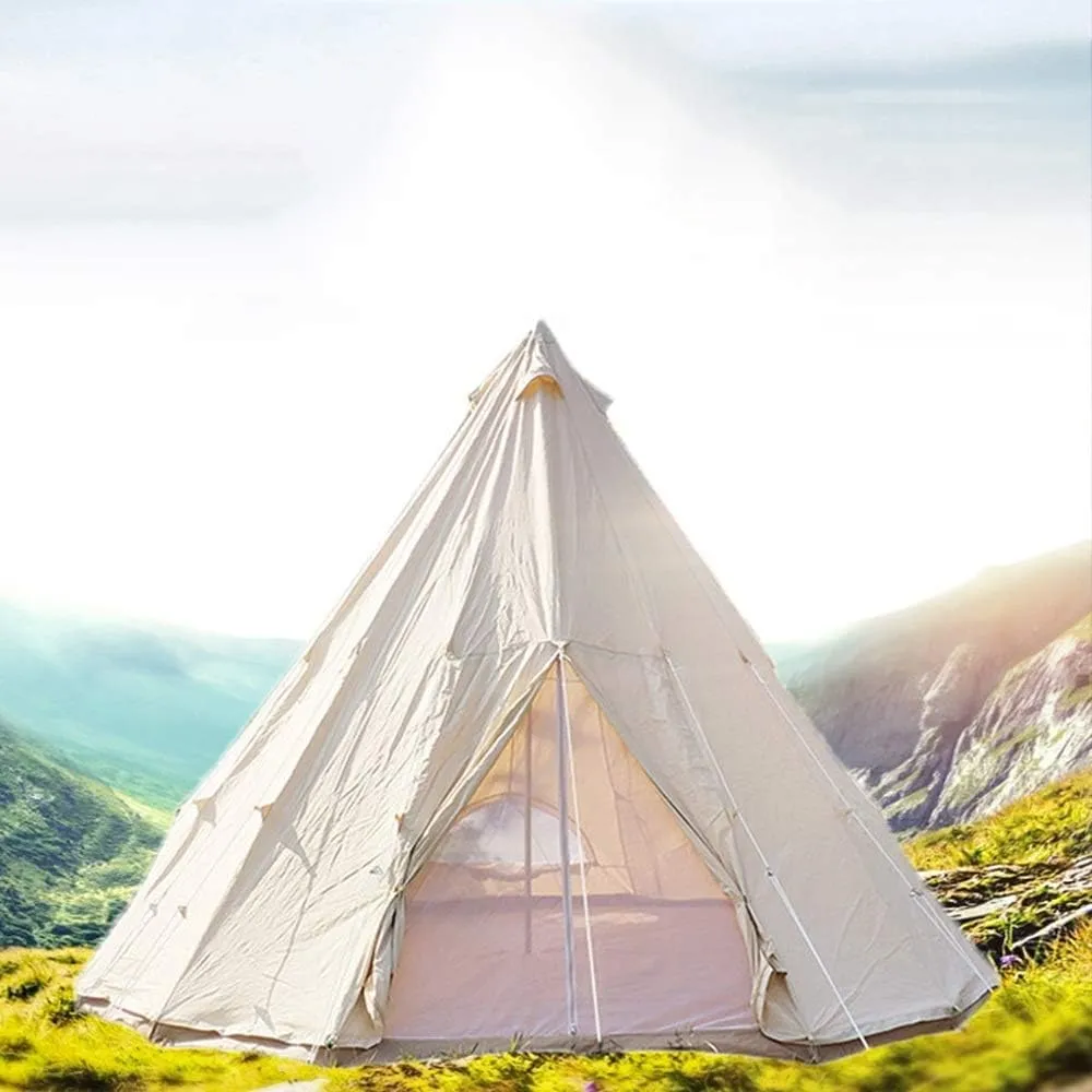 Camping Tent Foldable Tent Canvas Outdoor Camping Farmhouse BBQ Dining Tent Thicken Rainproof Tent Triangle Canvas Teepee