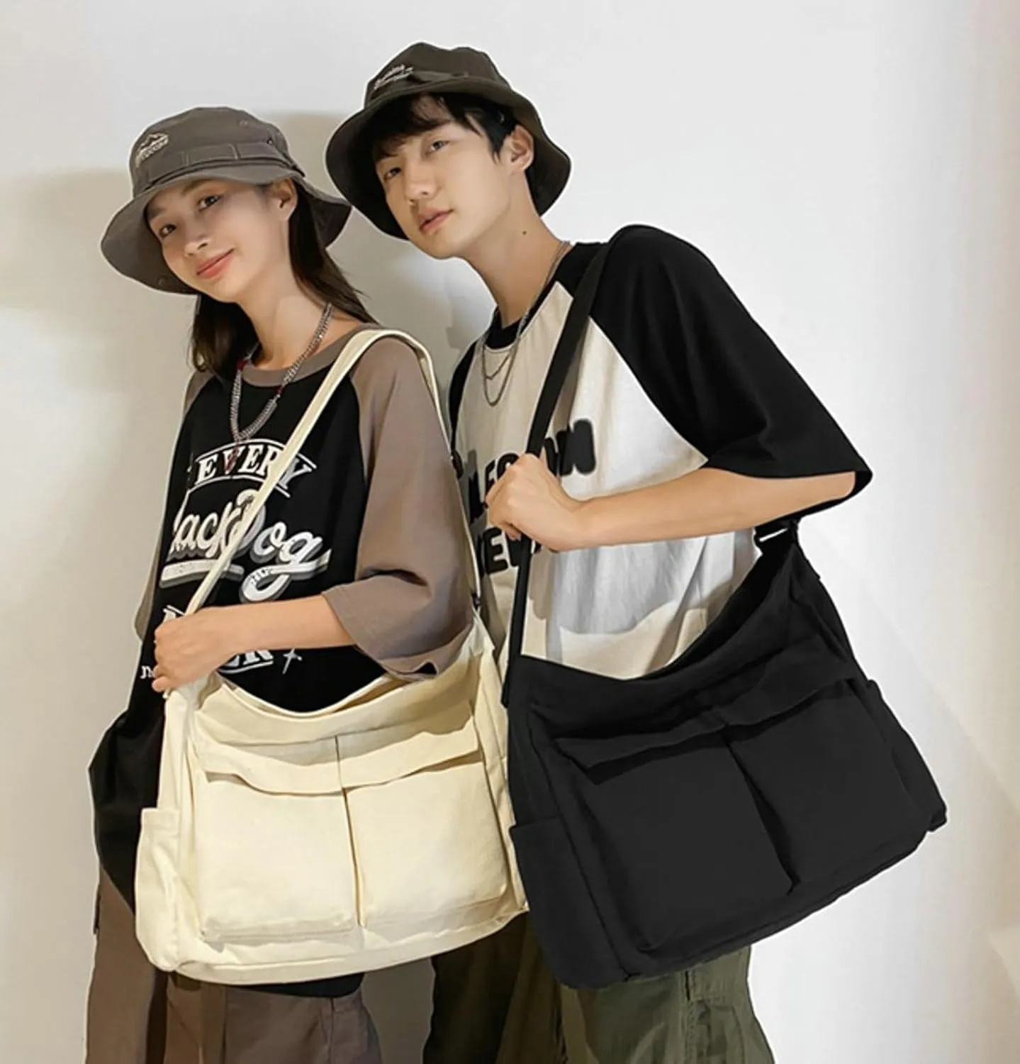 Canvas Crossbody Bag Corduroy Multi-Pocket Shoulder Tote 2025 Unisex College Casual Couple Daily Bag Work