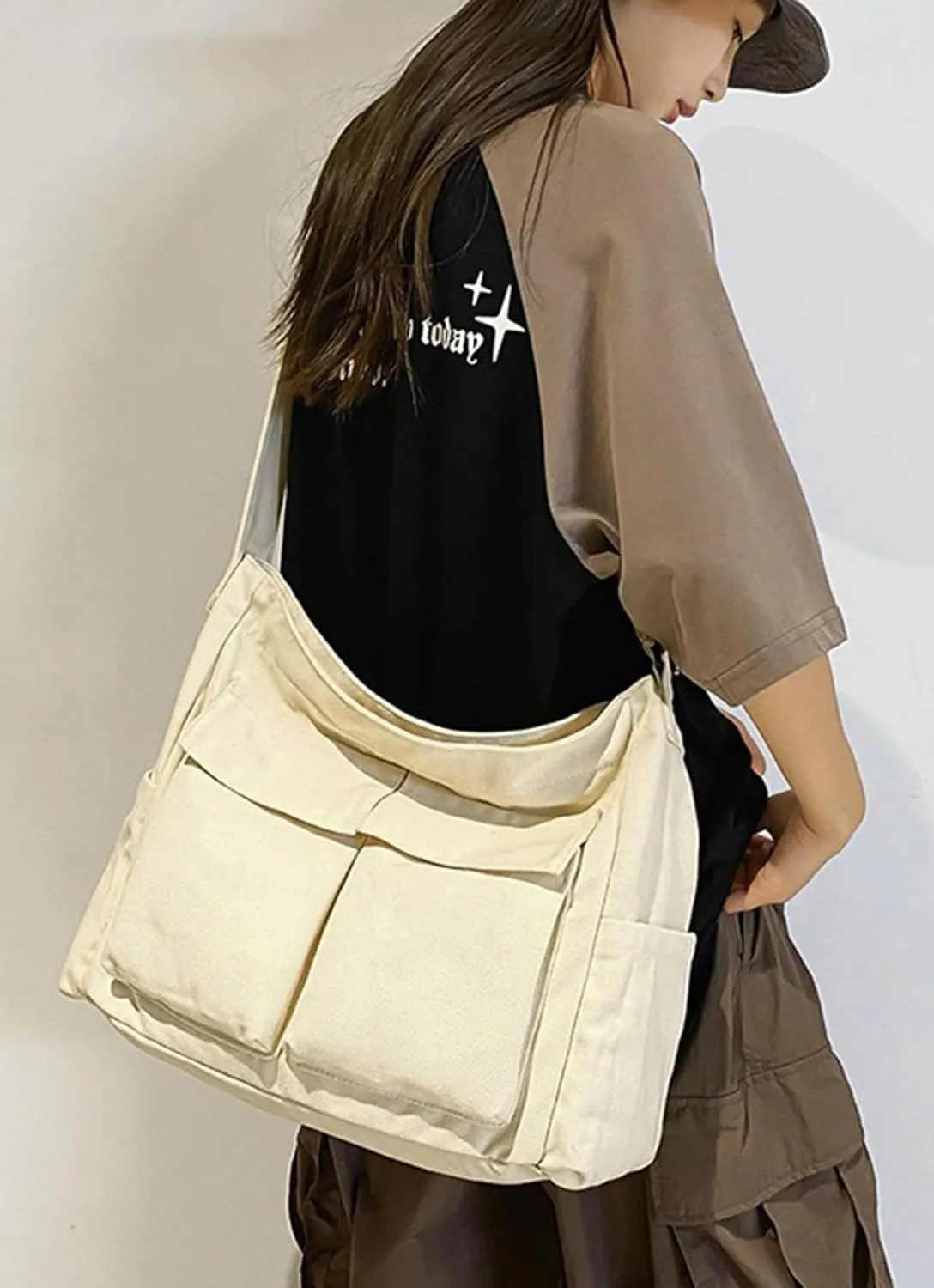 Canvas Crossbody Bag Corduroy Multi-Pocket Shoulder Tote 2025 Unisex College Casual Couple Daily Bag Work