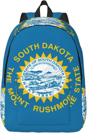 Canvas Fashions South Dakota Flag Print Backpacks,Casual Lightweight Sports Rucksack Travel Multipurpose Bag