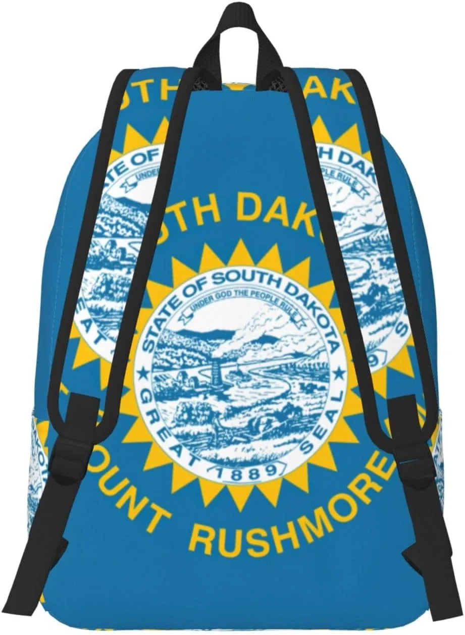 Canvas Fashions South Dakota Flag Print Backpacks,Casual Lightweight Sports Rucksack Travel Multipurpose Bag