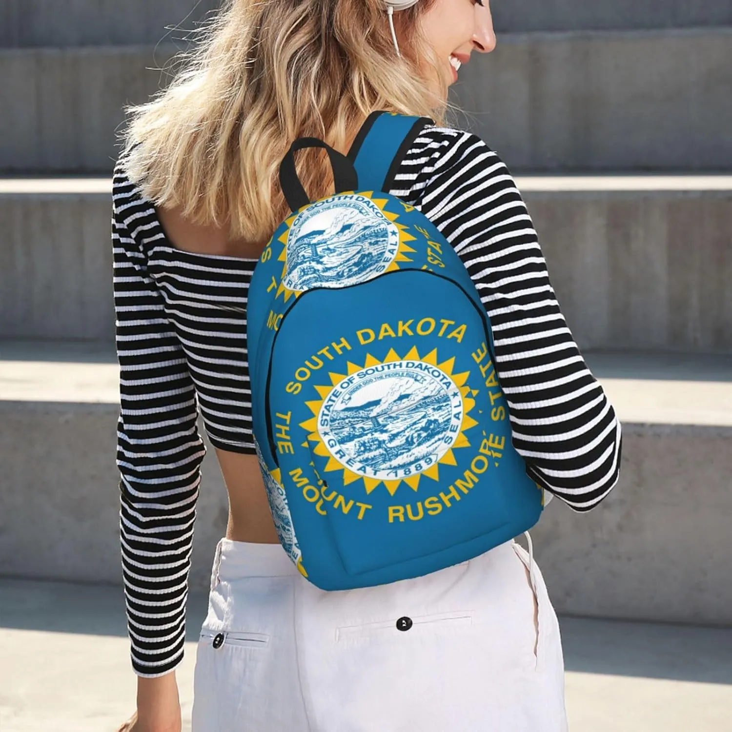 Canvas Fashions South Dakota Flag Print Backpacks,Casual Lightweight Sports Rucksack Travel Multipurpose Bag