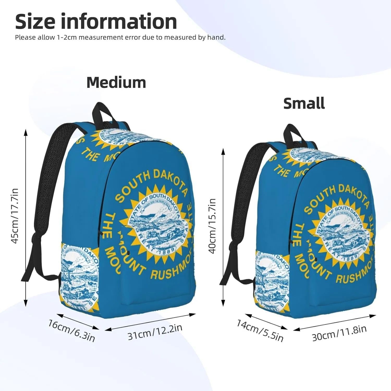 Canvas Fashions South Dakota Flag Print Backpacks,Casual Lightweight Sports Rucksack Travel Multipurpose Bag