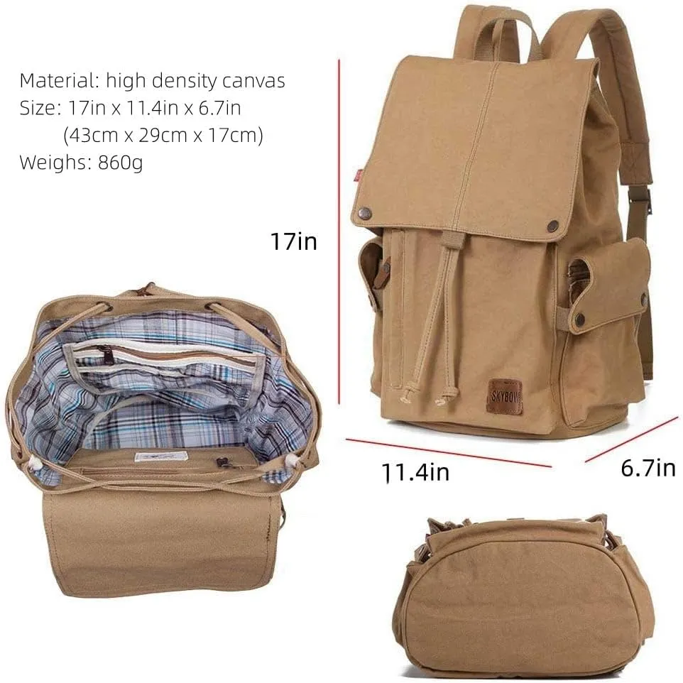Canvas Vintage Backpack Casual Outdoor Daypack Rucksack for Men Women 15.6inch Laptop Hiking Travel Backpacks (BLACK)