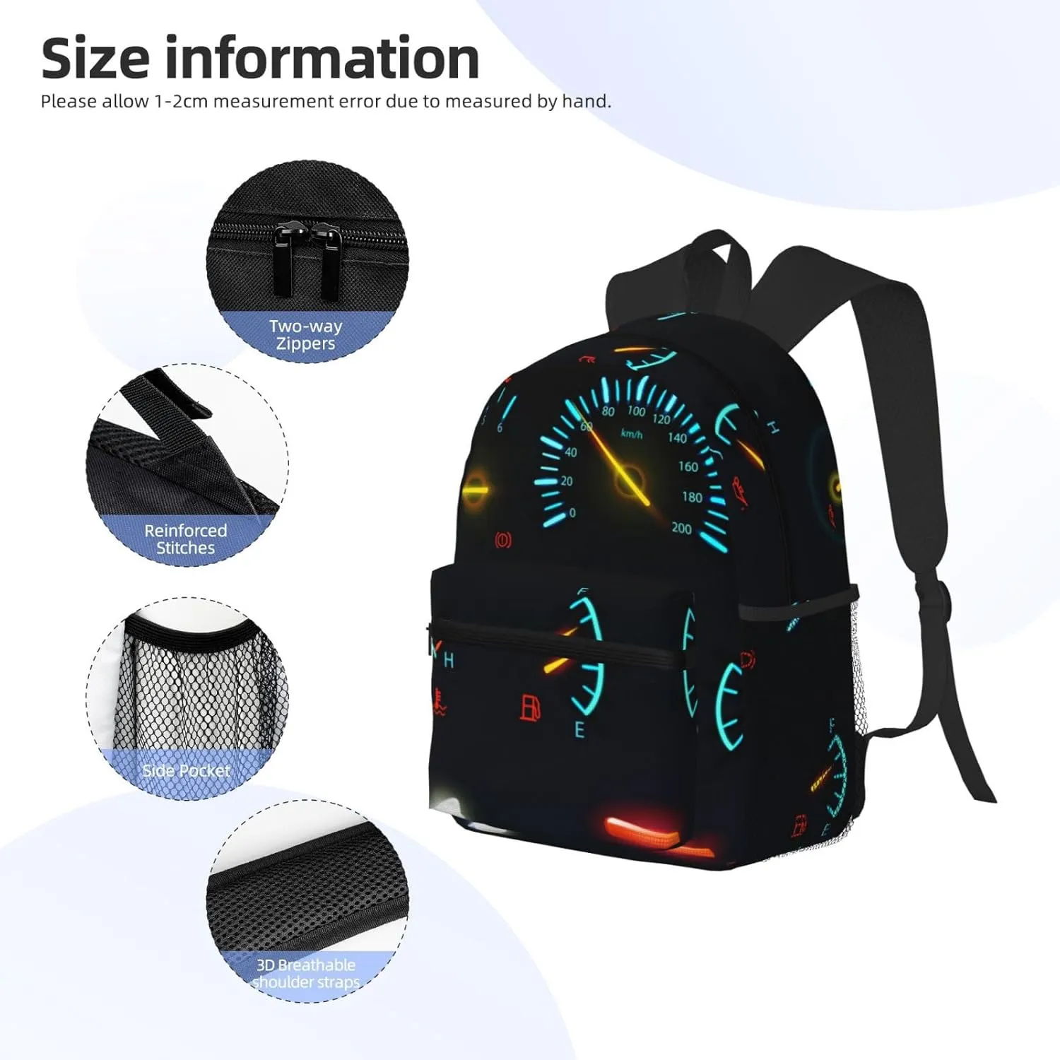 Car Dashboard Indicators Scales Backpack, Travel Laptop Backpack Computer Bag Rucksack for Men Women Business Work Fits 15.6 Inch Notebook
