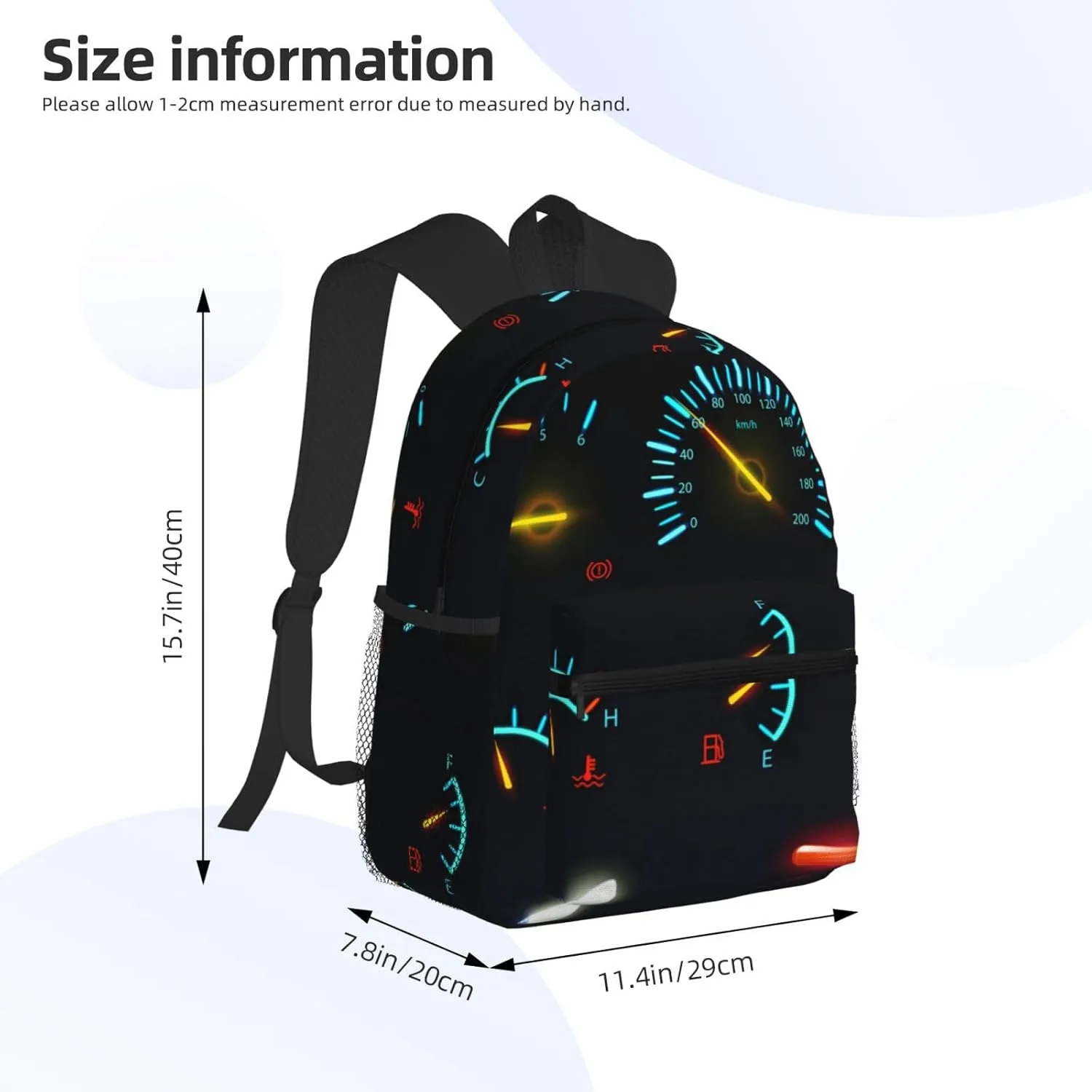 Car Dashboard Indicators Scales Backpack, Travel Laptop Backpack Computer Bag Rucksack for Men Women Business Work Fits 15.6 Inch Notebook