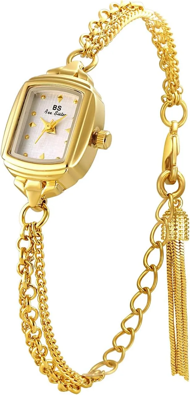 CARLIEN Womens Dainty Silver Gold Silver Rectangle Pearl Dial Tassel Chain Ultra Thin Waterproof Quartz Watch Ladies Dress Casual Elegant Analog Wristwatch Bracelet