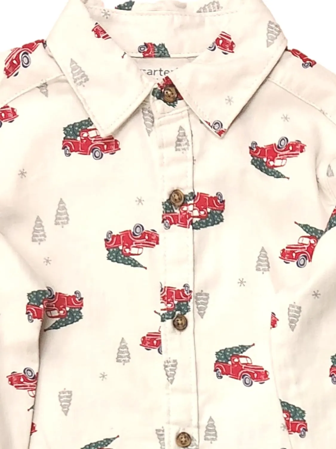 Carters Toddler Boys Red Truck Christmas Shirt & Corduroy Pants Outfit Set