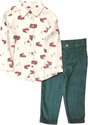 Carters Toddler Boys Red Truck Christmas Shirt & Corduroy Pants Outfit Set