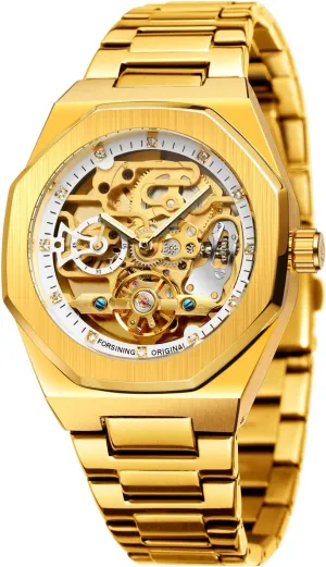 Casual Automatic Mechanical Watch 3D Diamond Skeleton Hollow Mens Wristwatches Luminous Tourbillon Stainless Steel Strap Watches