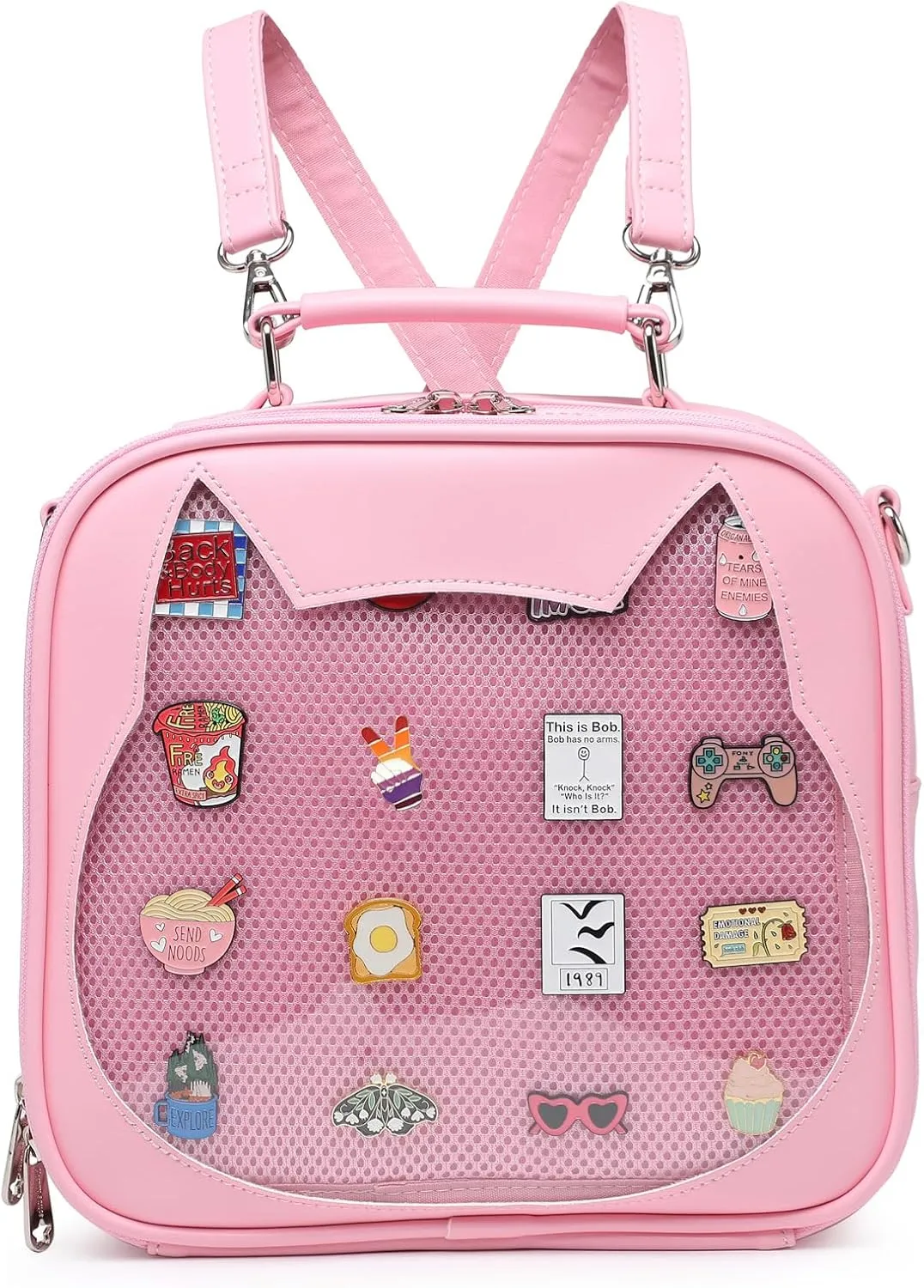 Cat Ita Bag Crossbody Bag Shoulder Bag Backpack Satchel Kawaii Purse with Pin Display