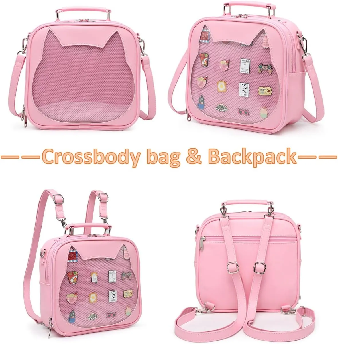 Cat Ita Bag Crossbody Bag Shoulder Bag Backpack Satchel Kawaii Purse with Pin Display
