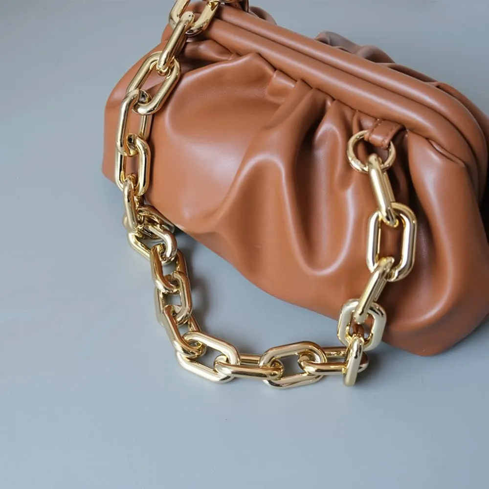 Chargances Heavy Chunky Bag Chain Strap Mental Handbag Purse Chain Thick Paperclip Bag Chain Replacement Shoulder Handle Chain Accessories with Metal Buckles for Women and Girls (Gold)