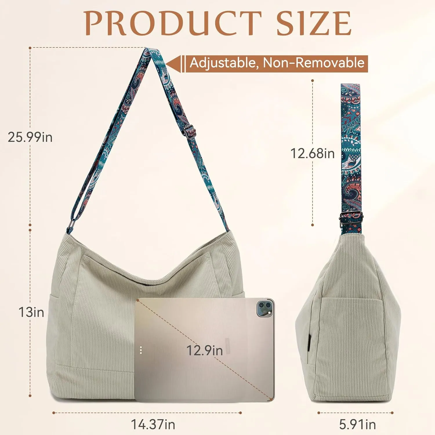 Chase Chic Corduroy Tote Bag for Women, Large Messenger Bag Crossbody Hobo Bag Convertible Shoulder Handbag for Work
