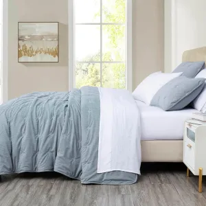 Chezmoi Collection Corduroy Full Comforter Set Smoke Blue, 3-Piece Luxury Cross Stitch Soft Plush Warm Polyester Corduory Bedding, 1 Comforter 86 in x 88 in and 2 Pillow Shams 20 in x 26 in