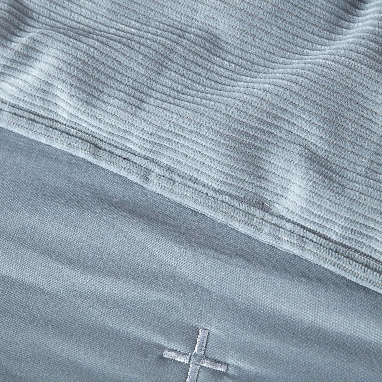 Chezmoi Collection Corduroy Full Comforter Set Smoke Blue, 3-Piece Luxury Cross Stitch Soft Plush Warm Polyester Corduory Bedding, 1 Comforter 86 in x 88 in and 2 Pillow Shams 20 in x 26 in