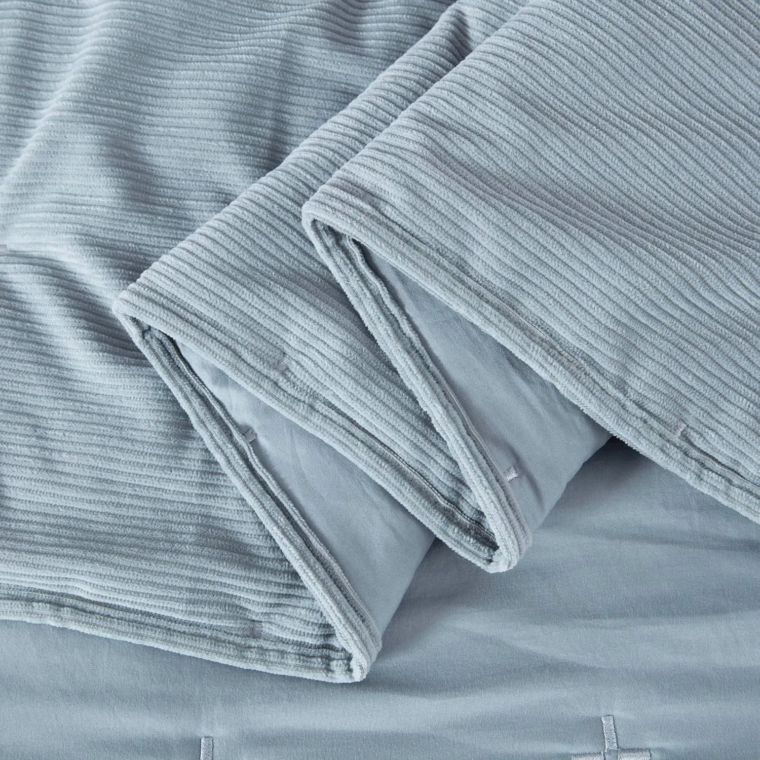 Chezmoi Collection Corduroy Full Comforter Set Smoke Blue, 3-Piece Luxury Cross Stitch Soft Plush Warm Polyester Corduory Bedding, 1 Comforter 86 in x 88 in and 2 Pillow Shams 20 in x 26 in