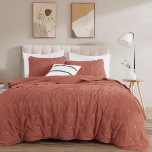 Chezmoi Collection Corduroy King Quilt Set Terracotta, 3-Piece Luxury Soft Cross Stitch Polyester Corduory Lightweight Bedspread, 1 Quilt 106 in x 94 in and 2 Pillow Shams 20 in x 36 in