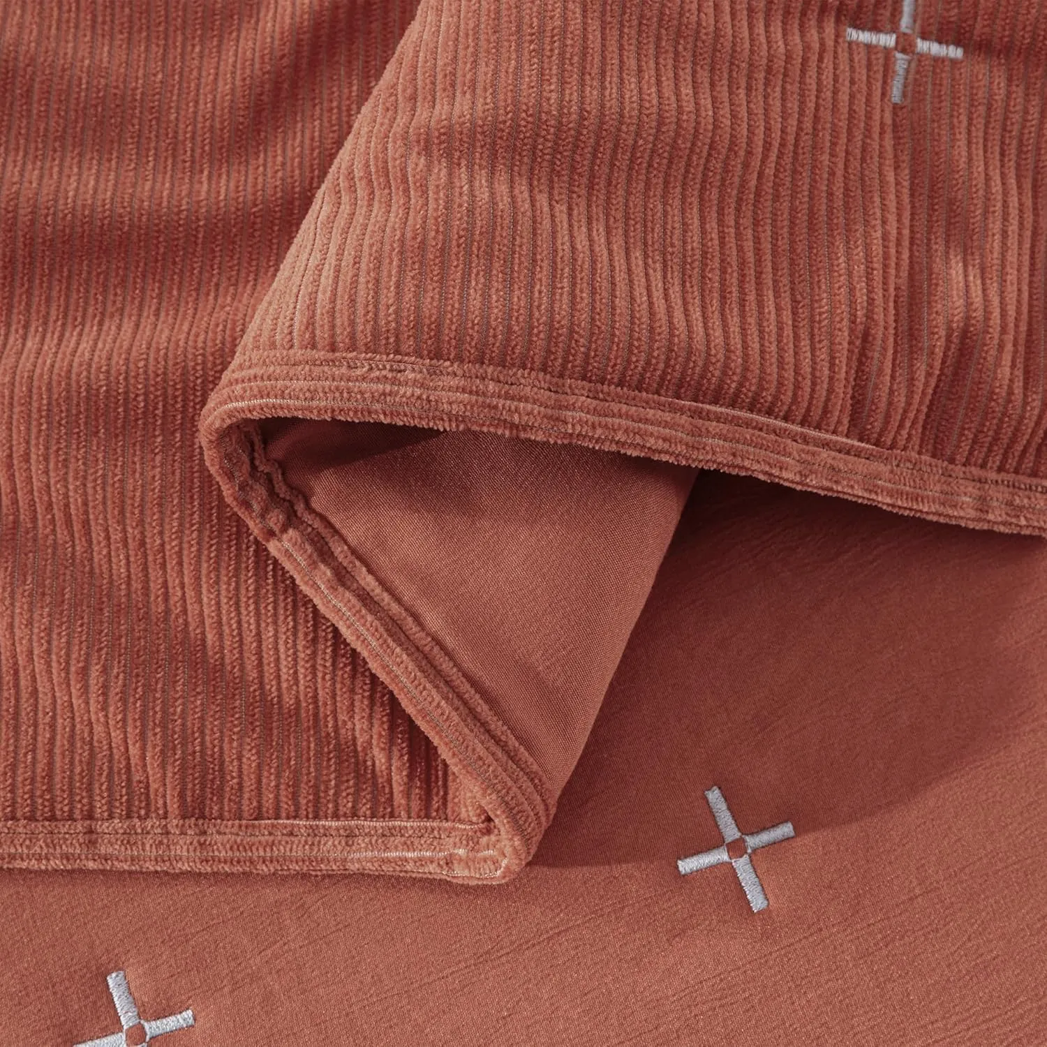 Chezmoi Collection Corduroy King Quilt Set Terracotta, 3-Piece Luxury Soft Cross Stitch Polyester Corduory Lightweight Bedspread, 1 Quilt 106 in x 94 in and 2 Pillow Shams 20 in x 36 in