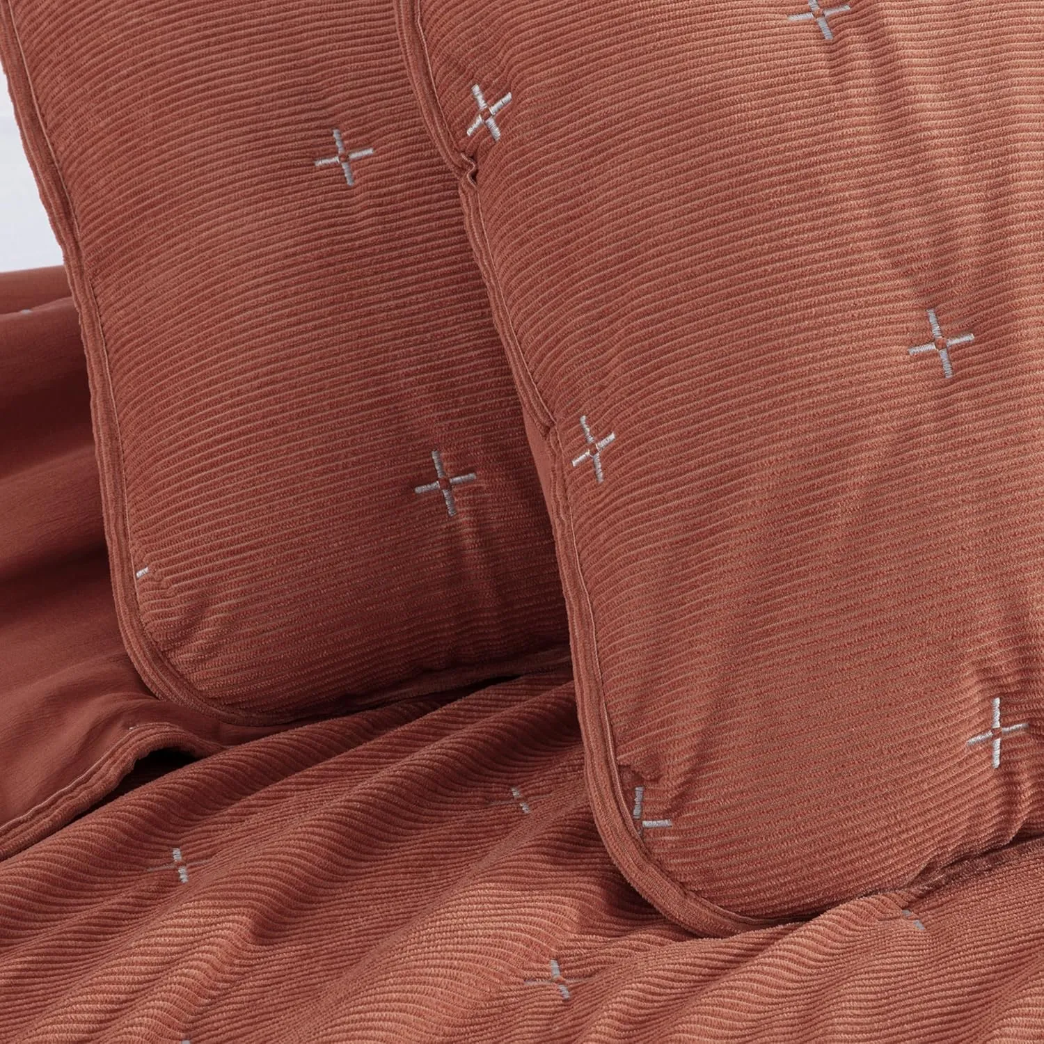 Chezmoi Collection Corduroy King Quilt Set Terracotta, 3-Piece Luxury Soft Cross Stitch Polyester Corduory Lightweight Bedspread, 1 Quilt 106 in x 94 in and 2 Pillow Shams 20 in x 36 in