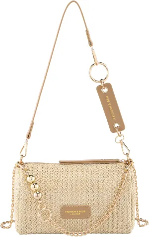 CHIC DIARY Straw Beach Bag for Women Summer Beach Cylinder Shoulder Handbag Handwoven Clutch Purse with Removable Straps