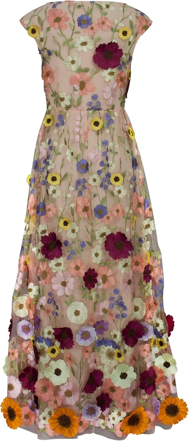 CHIC STAR Womens 3D Floral Applique Maxi Dress