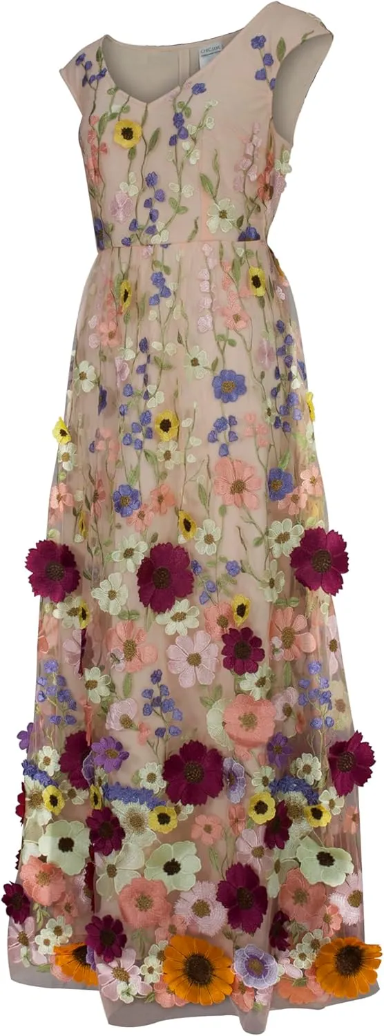 CHIC STAR Womens 3D Floral Applique Maxi Dress