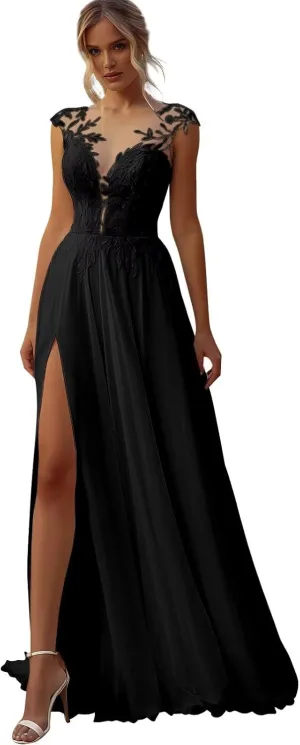 Chiffon Wedding Dresses for Bride 2025 Lace Applique Plus Size Sleeveless A-Line Long Bridal Gowns with Slit
