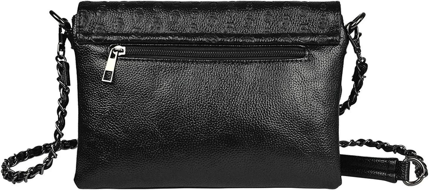 Chikencall Womens Punk Skull Print Crossbody Bag PU Leather Gothic Skull Shoulder Bag Purse with Chain