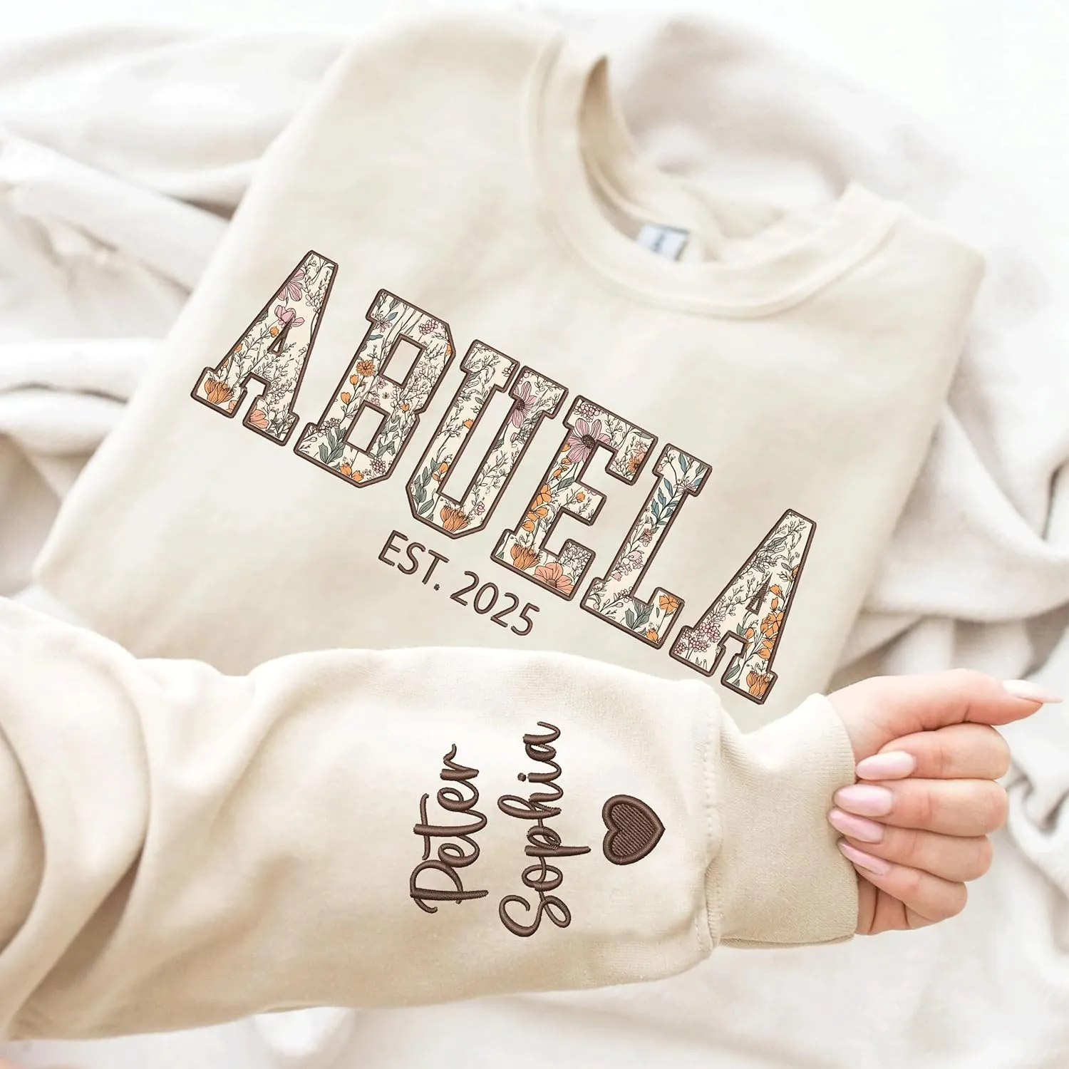 Chillever Custom Grandma Embroidered Sweatshirt, Mama Floral Applique Sweatshirt, New Mom Gifts