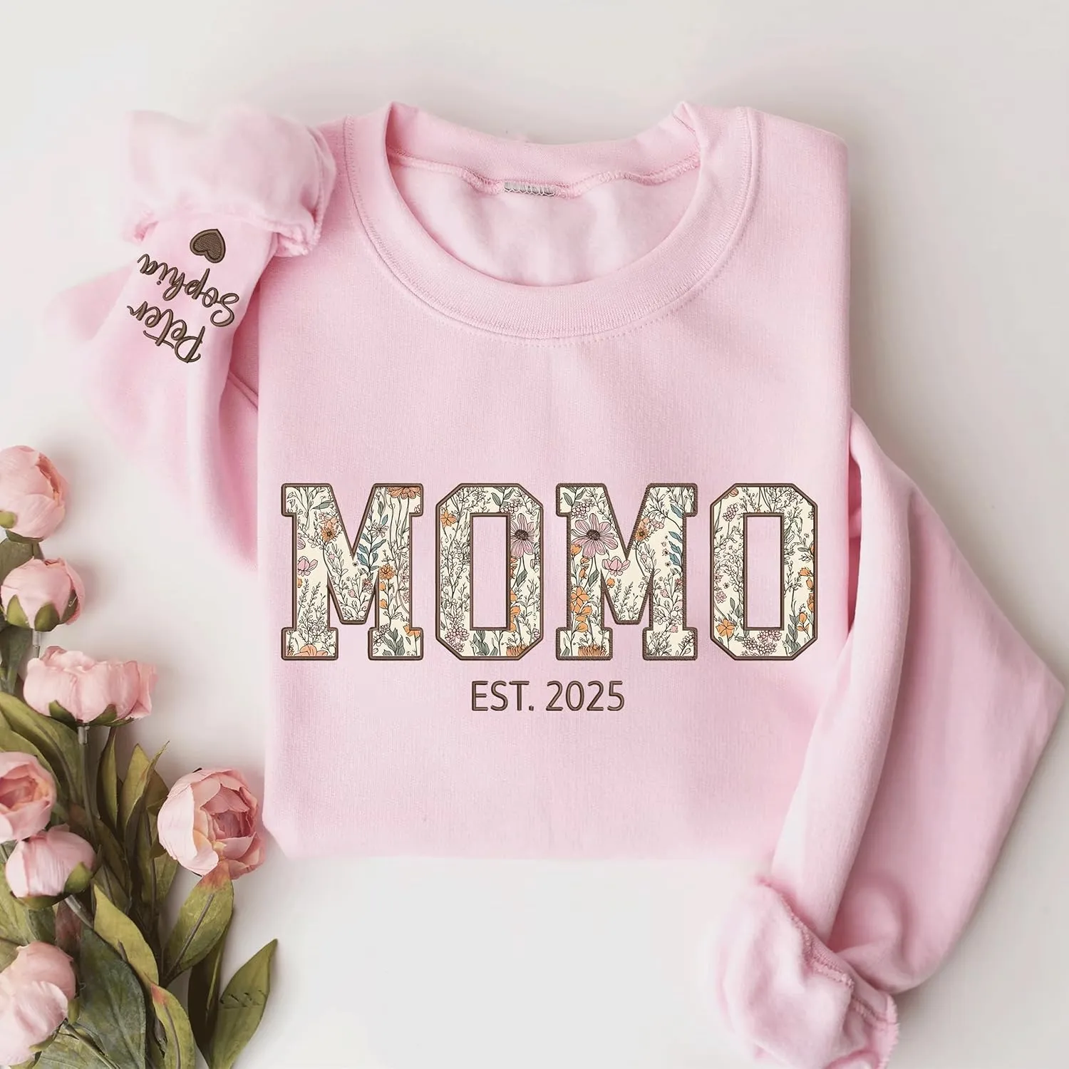 Chillever Custom Grandma Embroidered Sweatshirt, Mama Floral Applique Sweatshirt, New Mom Gifts