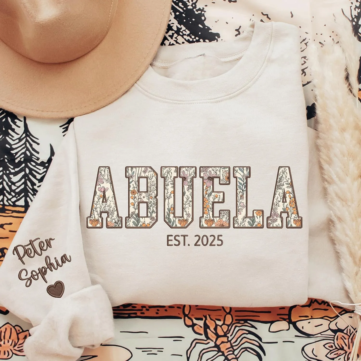 Chillever Custom Grandma Embroidered Sweatshirt, Mama Floral Applique Sweatshirt, New Mom Gifts