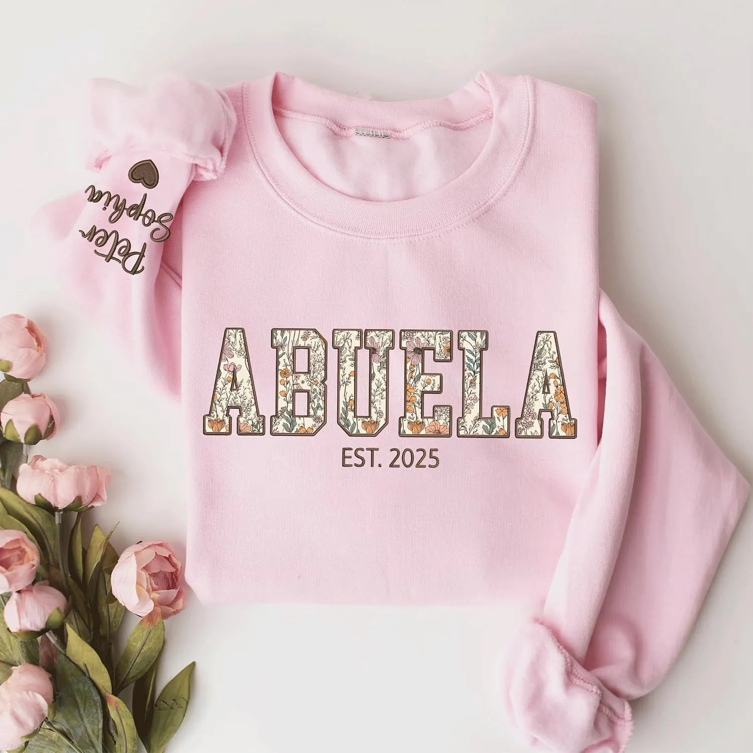 Chillever Custom Grandma Embroidered Sweatshirt, Mama Floral Applique Sweatshirt, New Mom Gifts