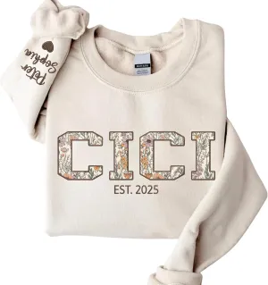Chillever Custom Grandma Embroidered Sweatshirt, Mama Floral Applique Sweatshirt, New Mom Gifts