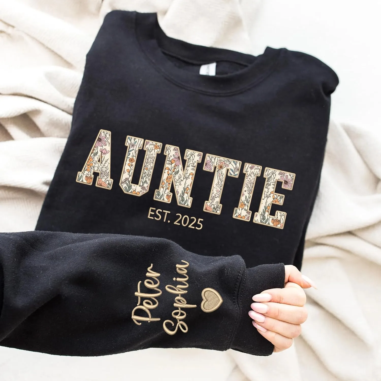 Chillever Custom Grandma Embroidered Sweatshirt, Mama Floral Applique Sweatshirt, New Mom Gifts