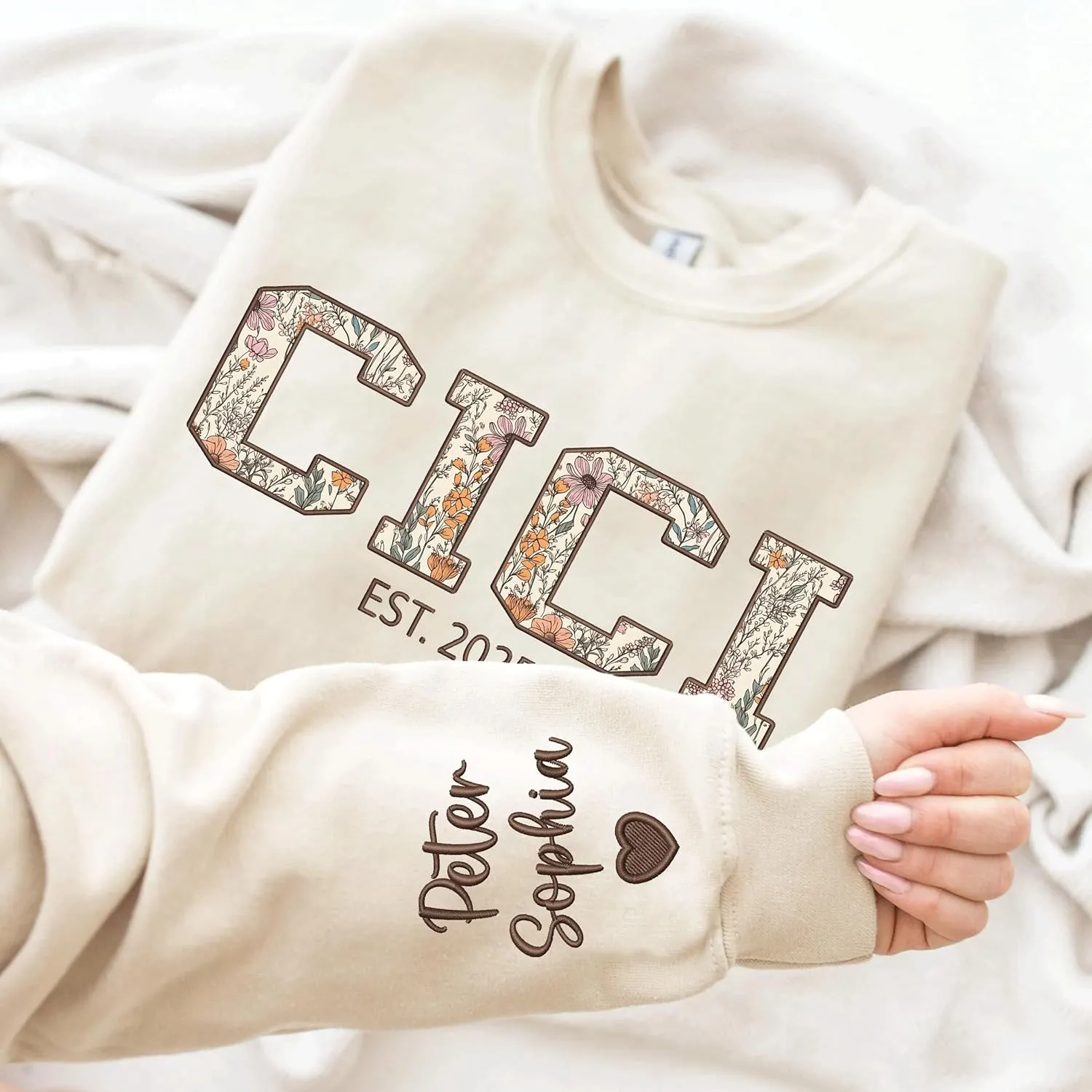 Chillever Custom Grandma Embroidered Sweatshirt, Mama Floral Applique Sweatshirt, New Mom Gifts