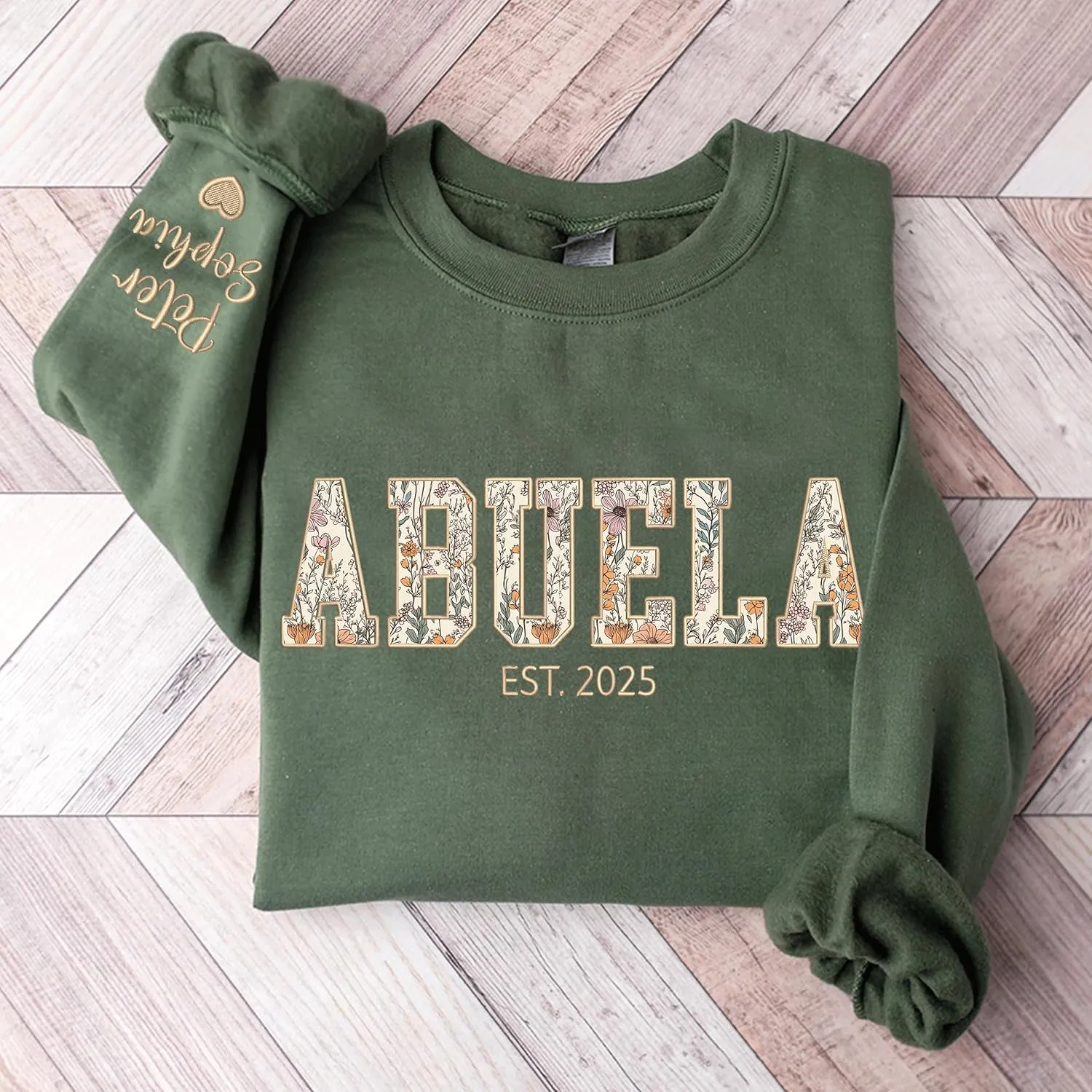 Chillever Custom Grandma Embroidered Sweatshirt, Mama Floral Applique Sweatshirt, New Mom Gifts