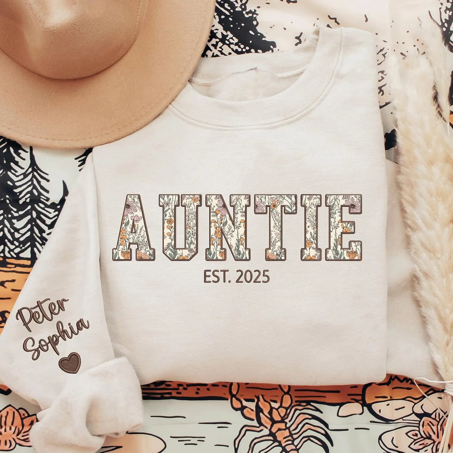 Chillever Custom Grandma Embroidered Sweatshirt, Mama Floral Applique Sweatshirt, New Mom Gifts