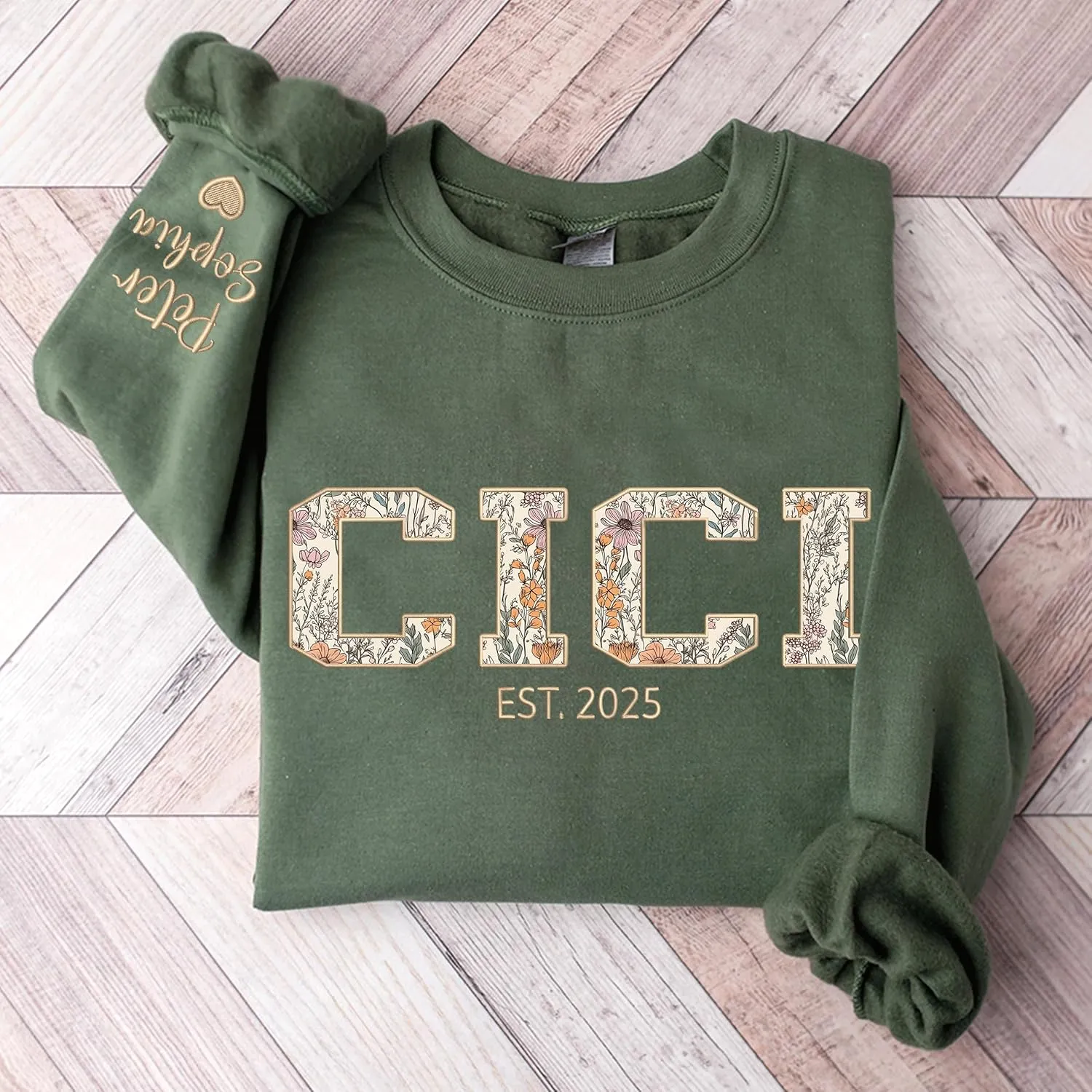 Chillever Custom Grandma Embroidered Sweatshirt, Mama Floral Applique Sweatshirt, New Mom Gifts