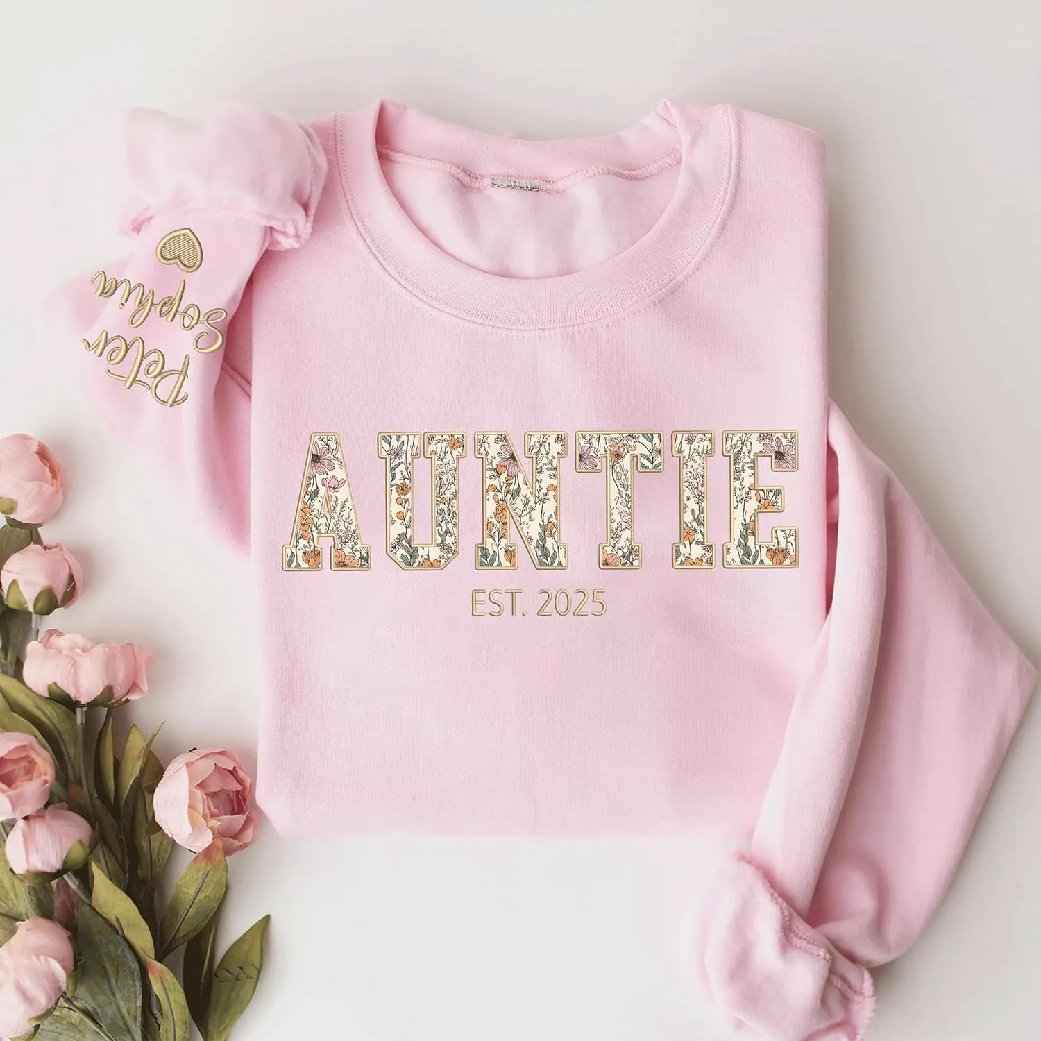 Chillever Custom Grandma Embroidered Sweatshirt, Mama Floral Applique Sweatshirt, New Mom Gifts