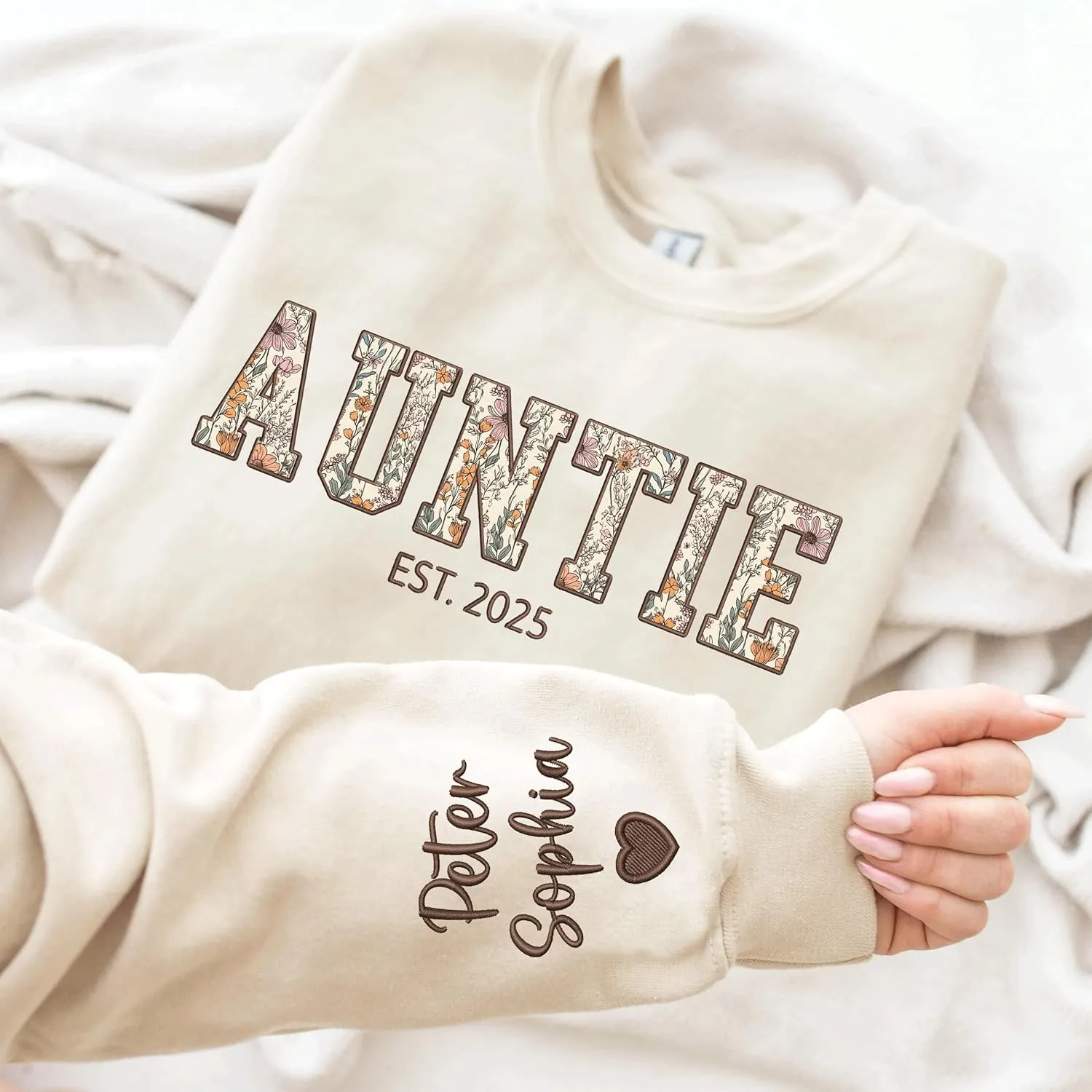 Chillever Custom Grandma Embroidered Sweatshirt, Mama Floral Applique Sweatshirt, New Mom Gifts