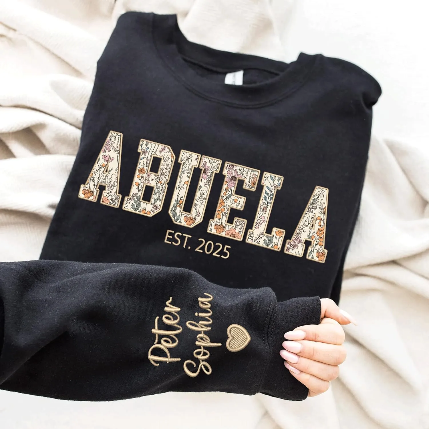 Chillever Custom Grandma Embroidered Sweatshirt, Mama Floral Applique Sweatshirt, New Mom Gifts