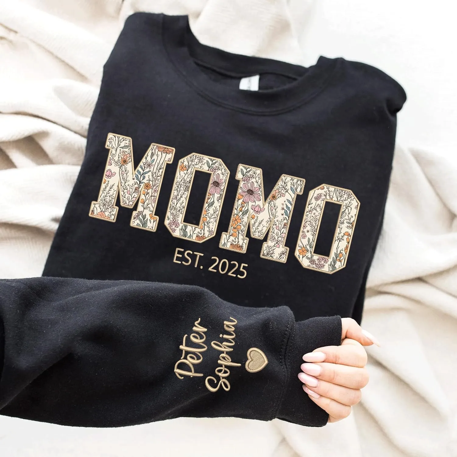 Chillever Custom Grandma Embroidered Sweatshirt, Mama Floral Applique Sweatshirt, New Mom Gifts