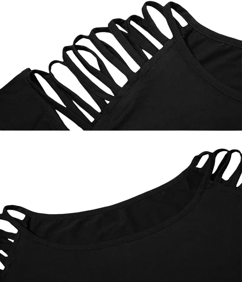 Cicy Bell Women's Long Sleeve Cold Shoulder Tops Plain Hollow Out Boat Neck Casual Blouses Shirts