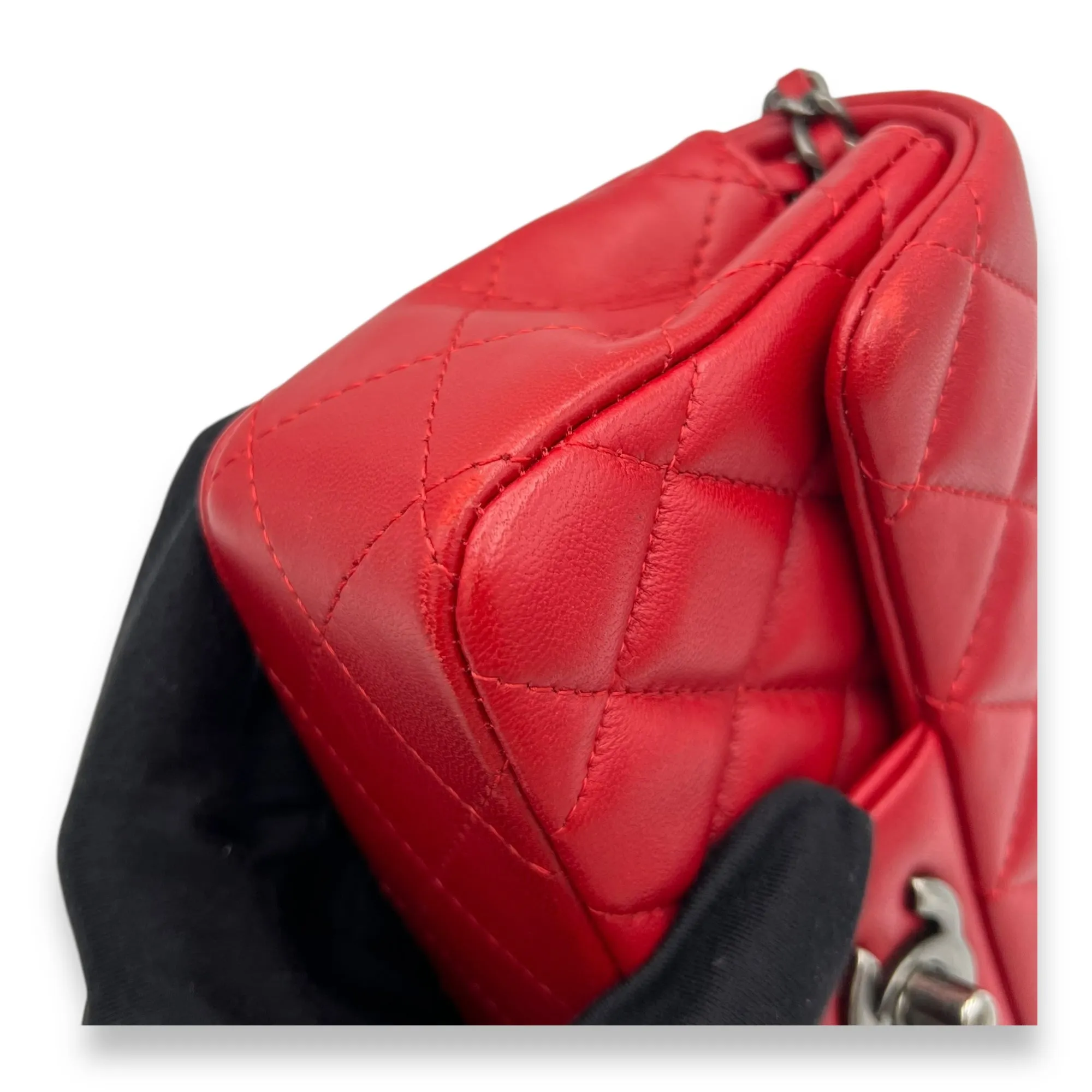 Classic Mini Rectangle Red Crossbody Bag in Lambskin, Ruthenium hardware
