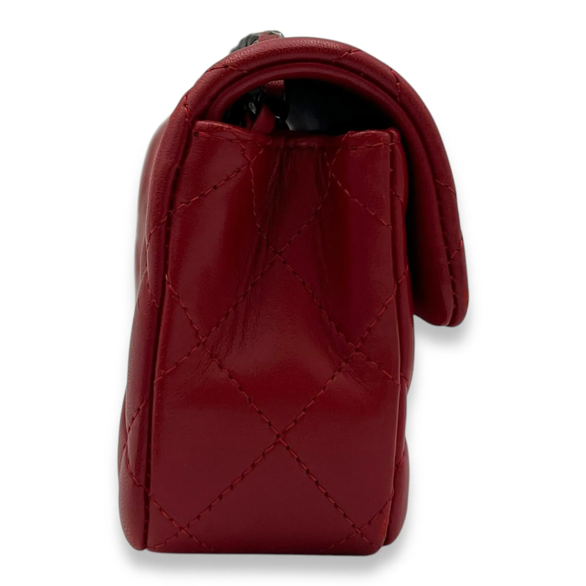 Classic Mini Rectangle Red Crossbody Bag in Lambskin, Ruthenium hardware
