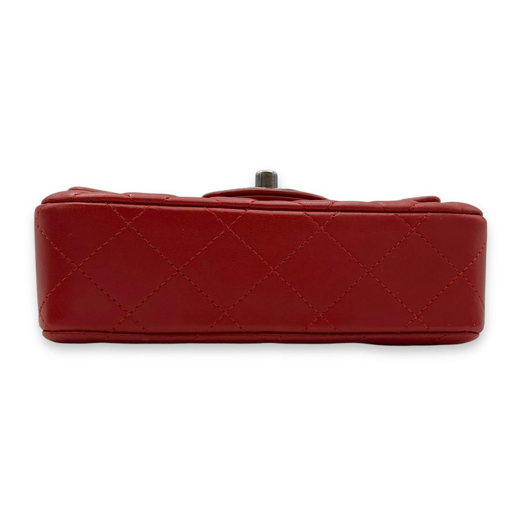 Classic Mini Rectangle Red Crossbody Bag in Lambskin, Ruthenium hardware