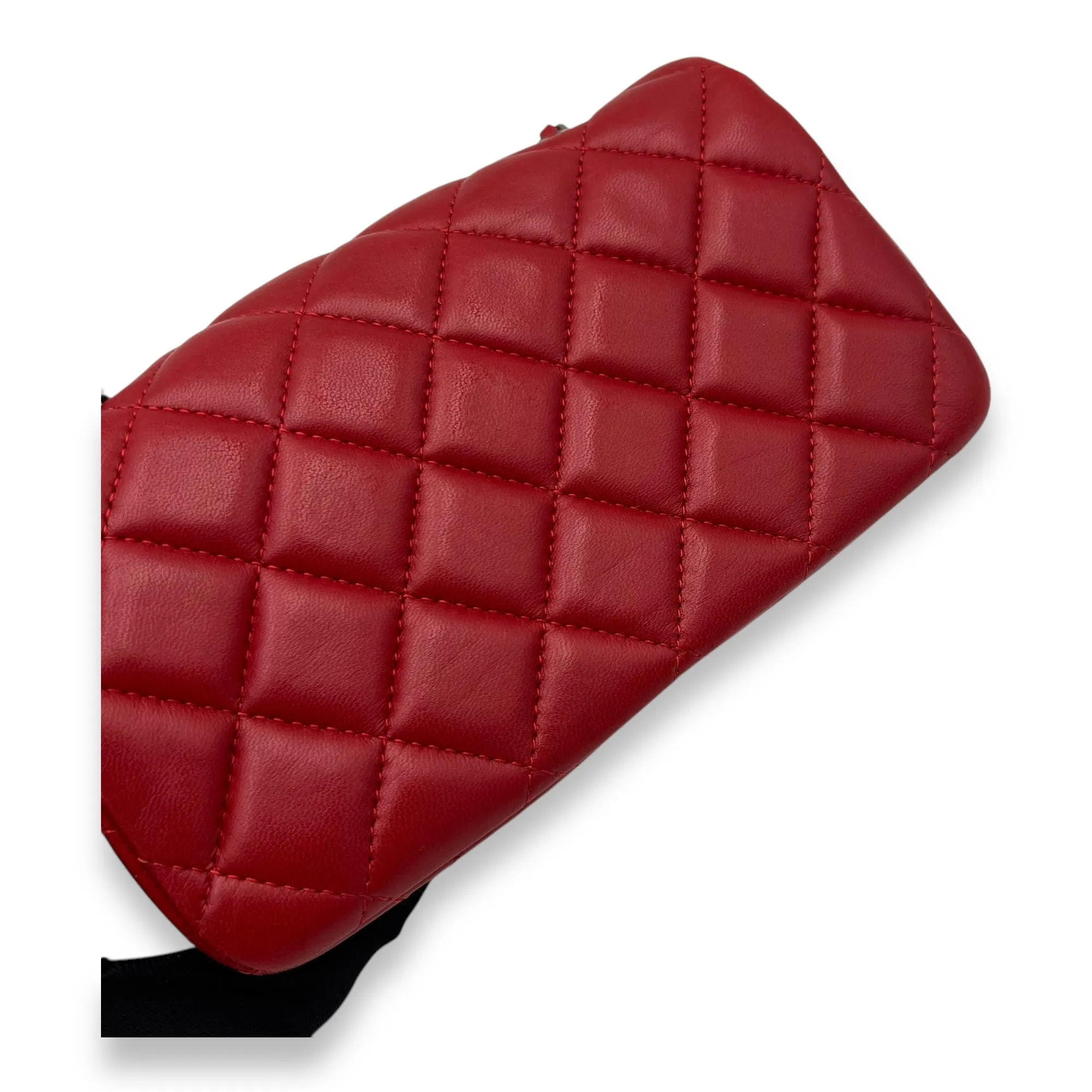 Classic Mini Rectangle Red Crossbody Bag in Lambskin, Ruthenium hardware