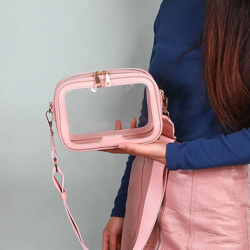 Clear Crossbody Bag for Women Stadium Approved PVC Purse Transparent Messenger Shoulder Handbag for Concerts